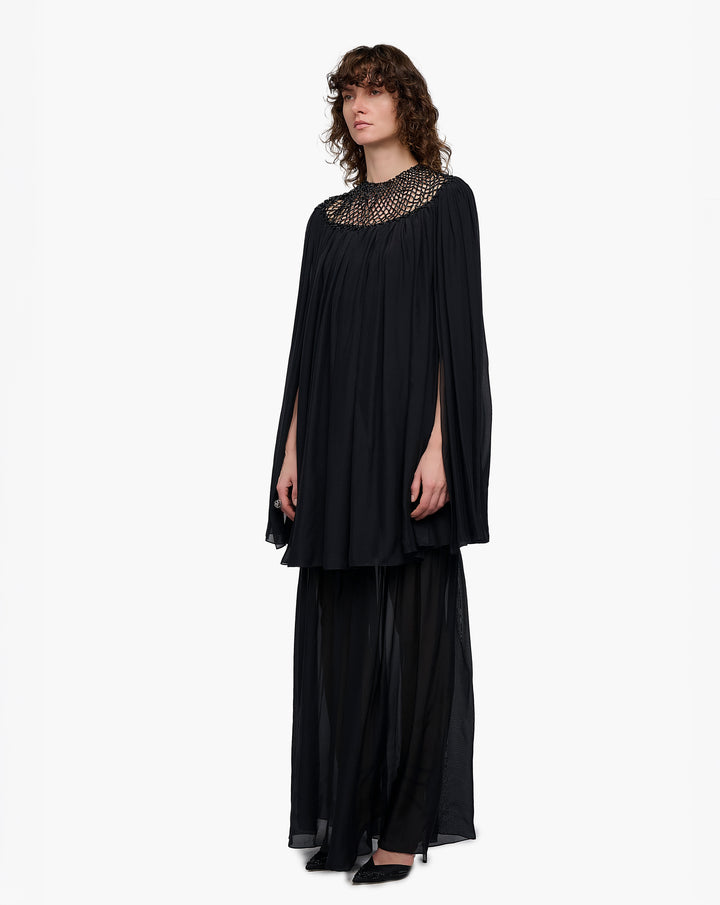 Noir Crystal Macramé Top