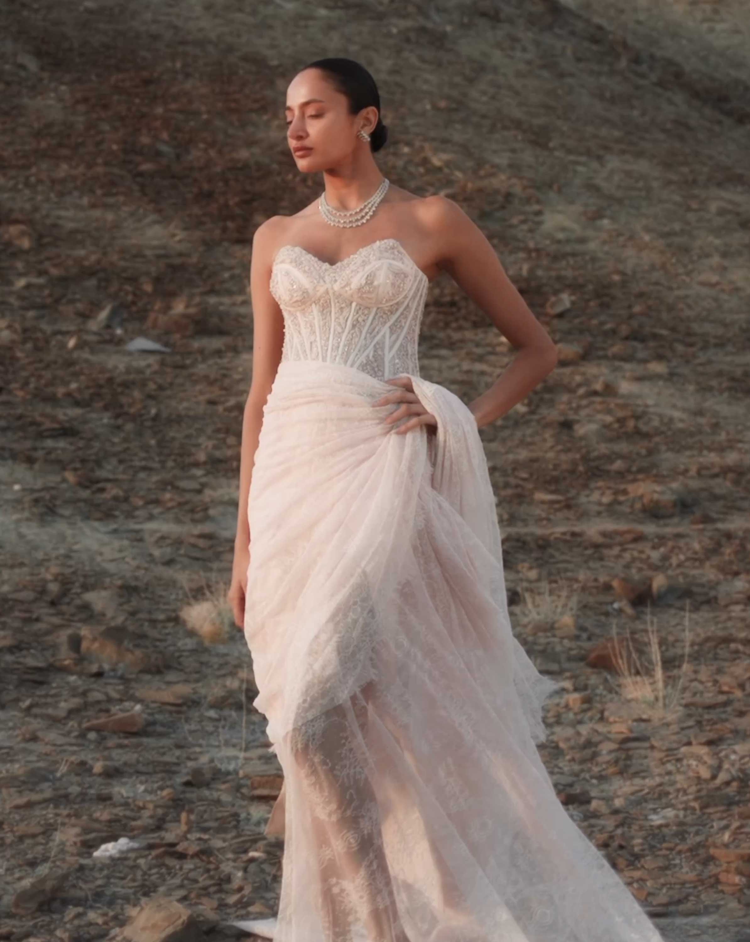 Corseted Crystal Saree Gown