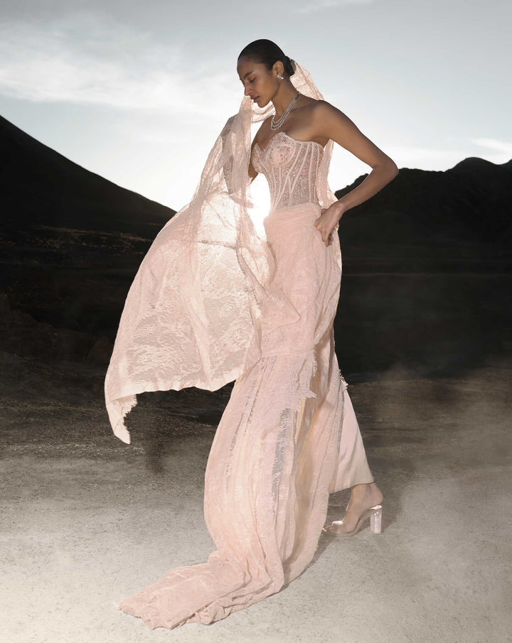 Corseted Crystal Saree Gown