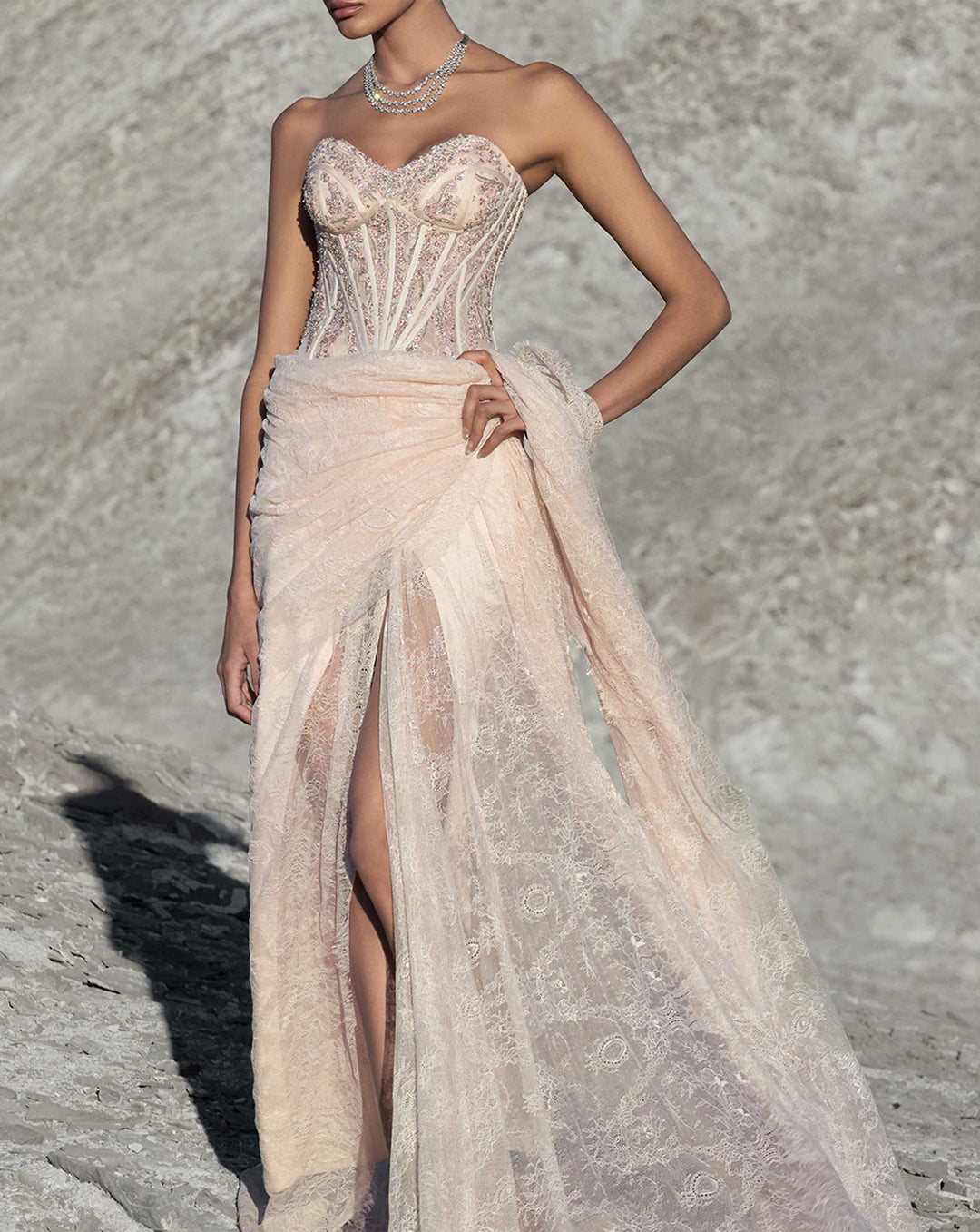 Corseted Crystal Saree Gown