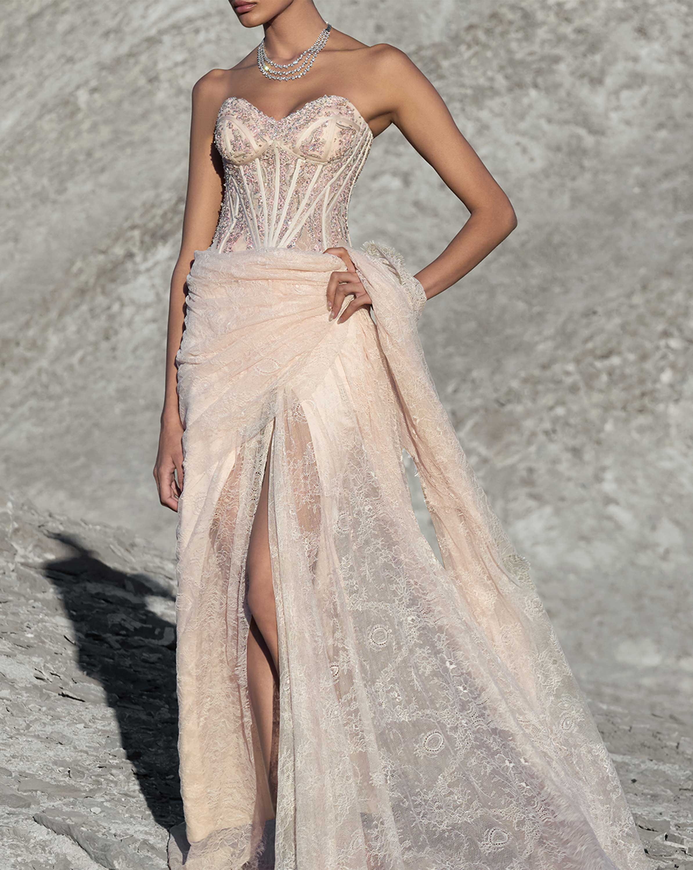Corseted Crystal Saree Gown