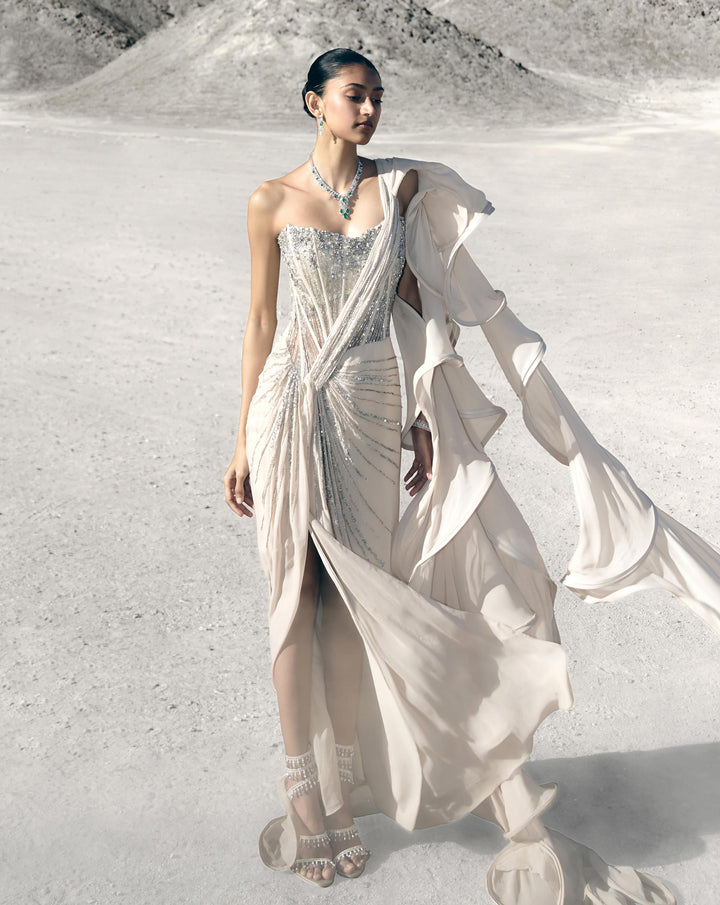 Corseted Crystal Saree Gown