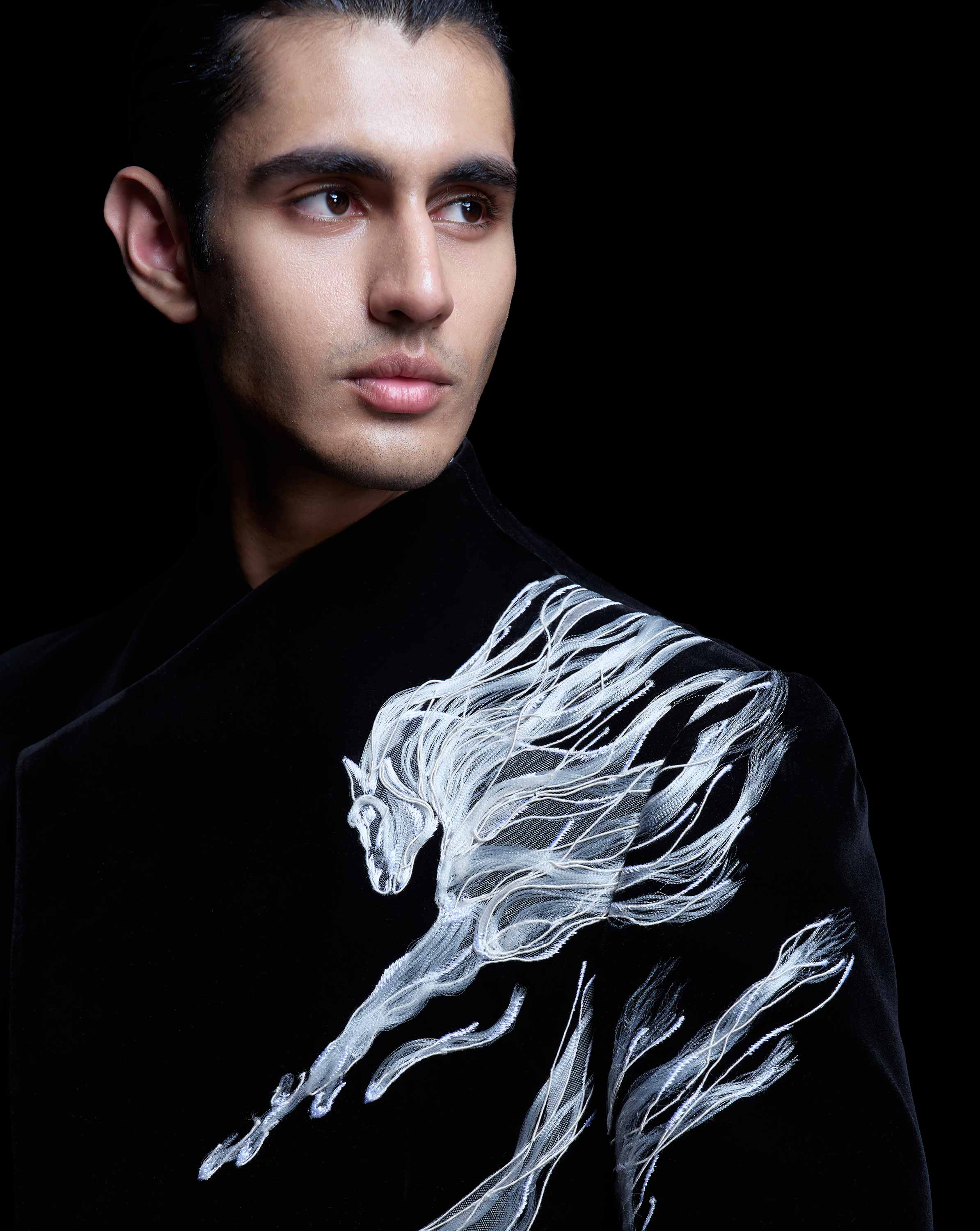 Feathered Pegasus Velvet Bandhgala