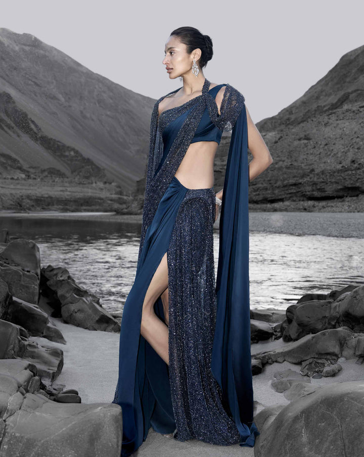 Midnight Veil Saree Gown