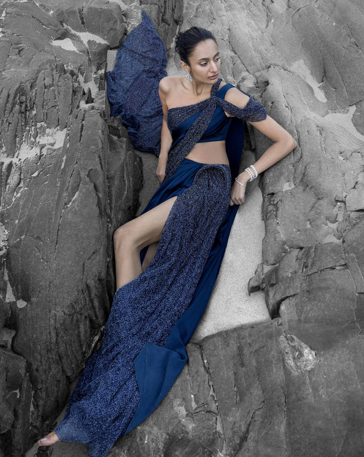 Midnight Veil Saree Gown