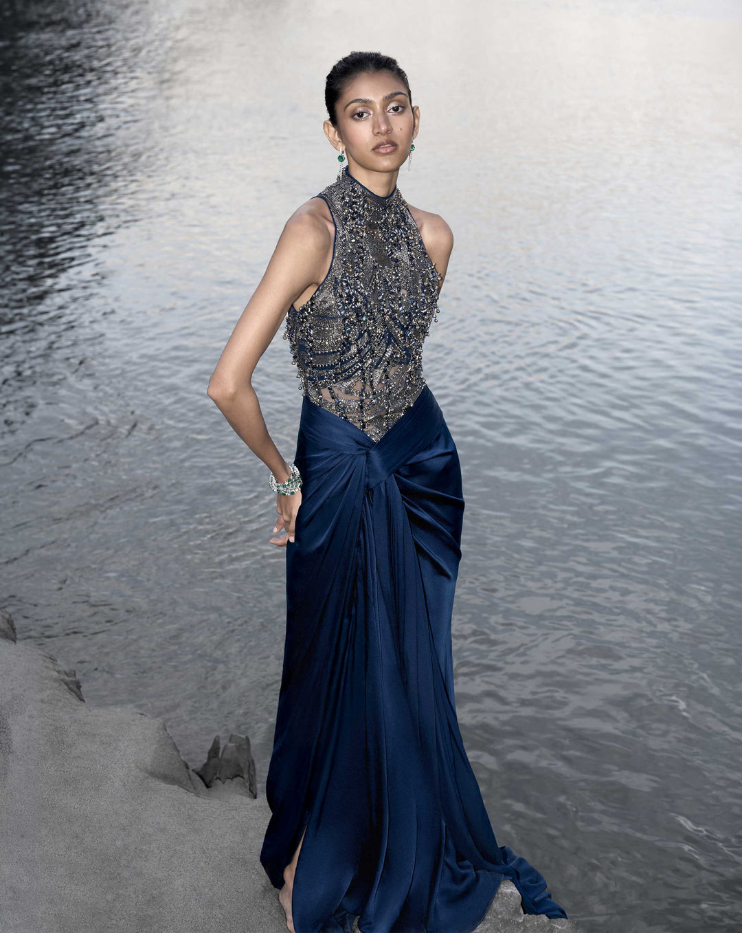 The High-Neck Embellished Saree Gown