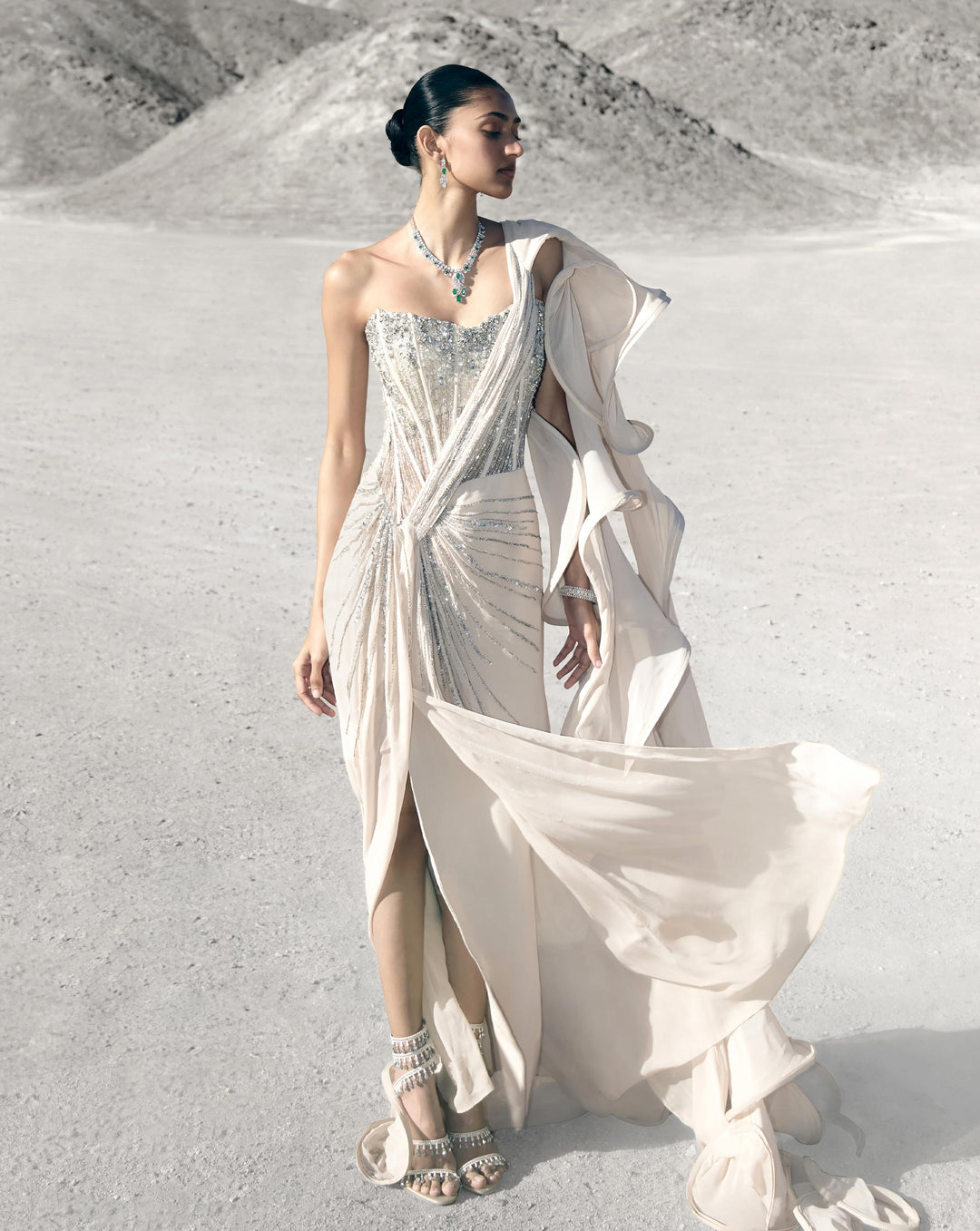 Corseted Crystal Saree Gown