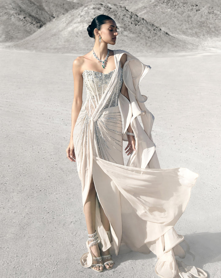 Corseted Crystal Saree Gown