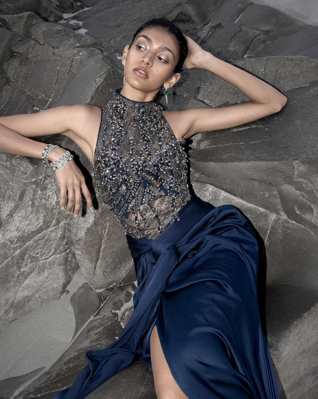 The High-Neck Embellished Saree Gown