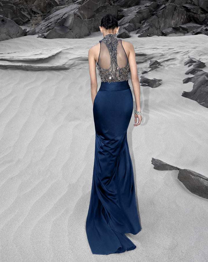 The High-Neck Embellished Saree Gown