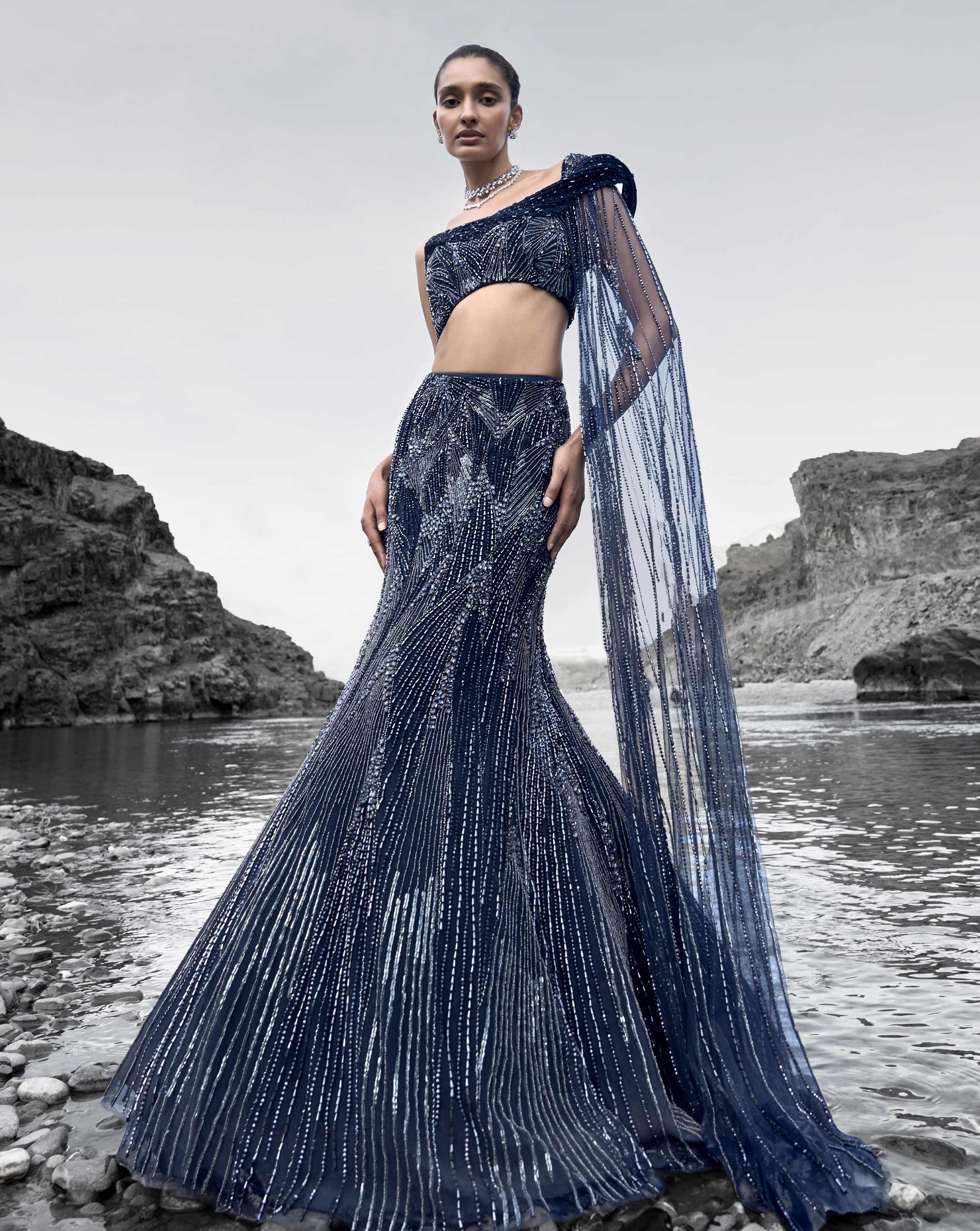Midnight Cascade Lehenga