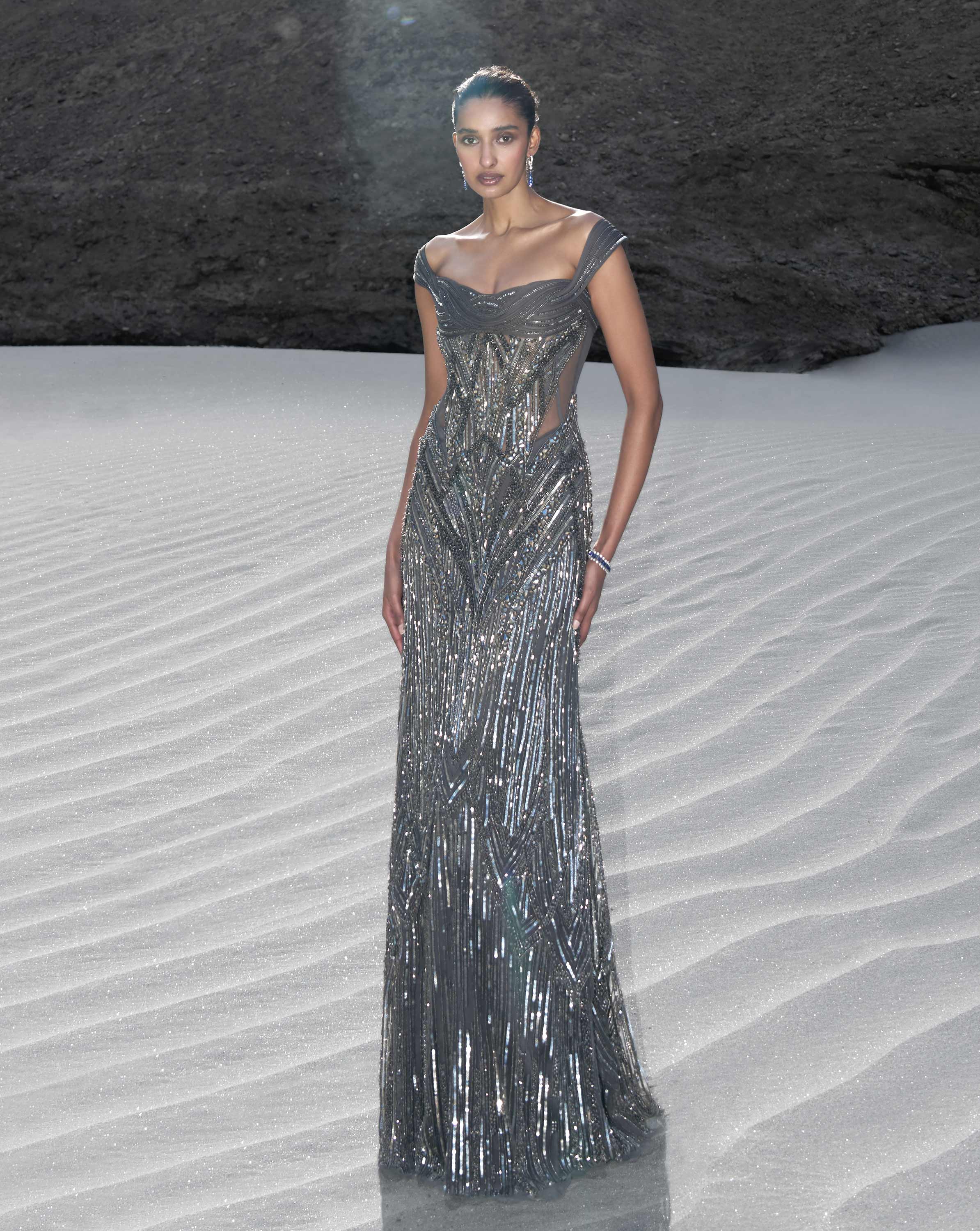 The Sculpted Off Shoulder Net Gown