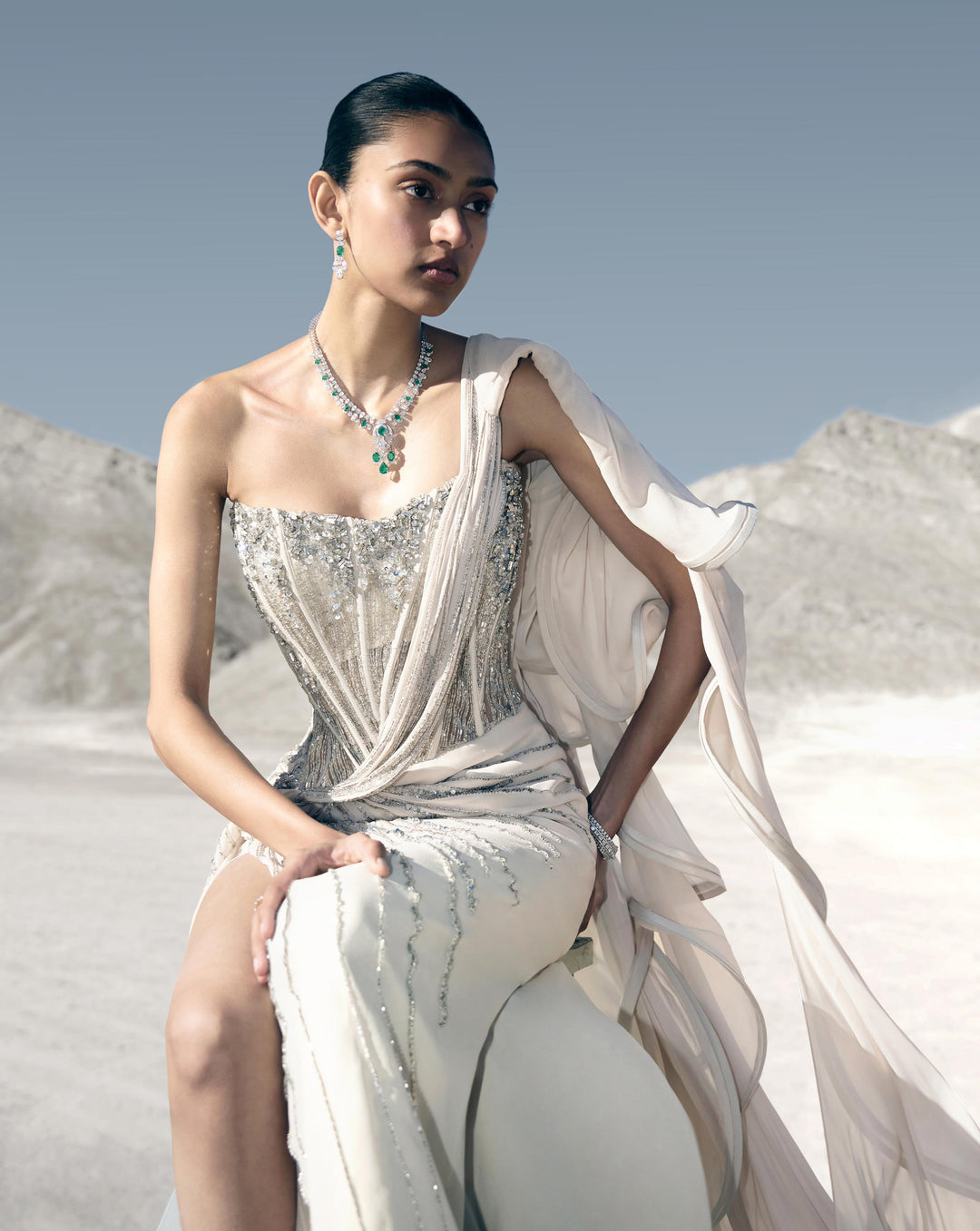 Corseted Crystal Saree Gown