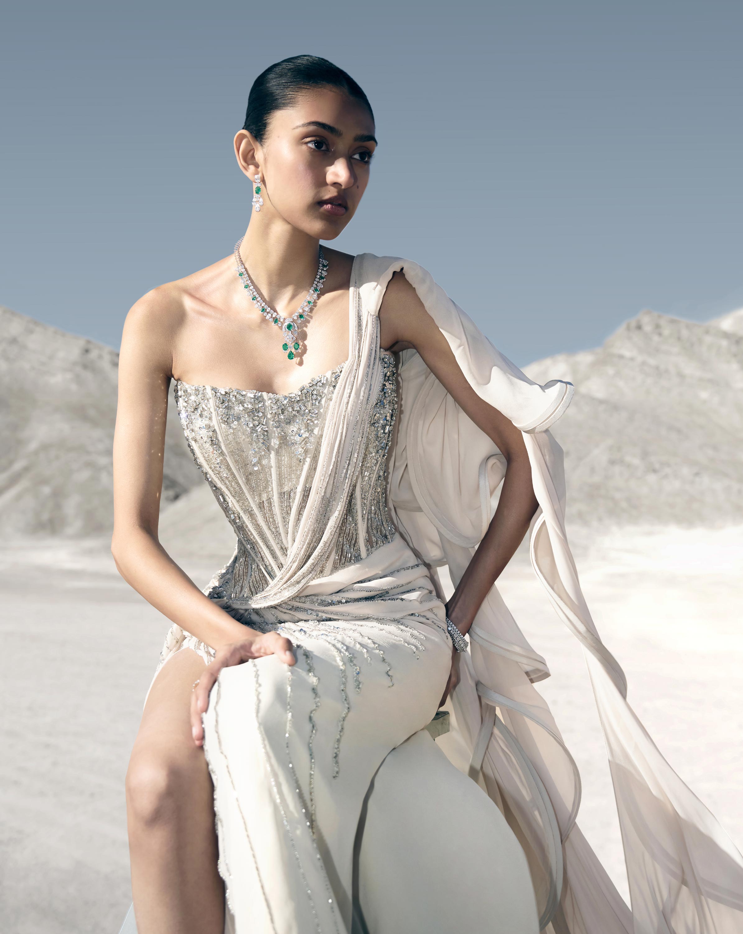 Corseted Crystal Saree Gown