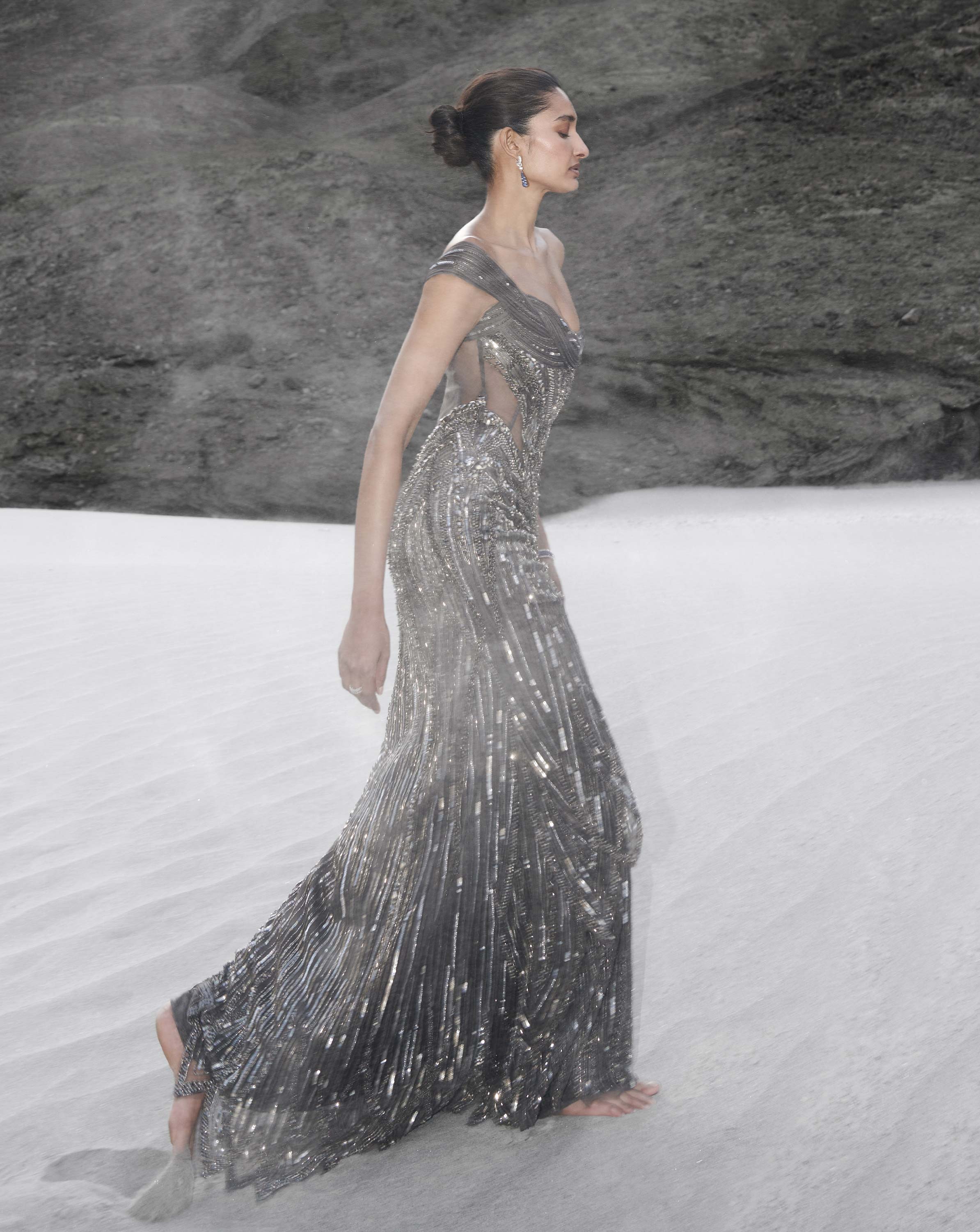 The Sculpted Off Shoulder Net Gown