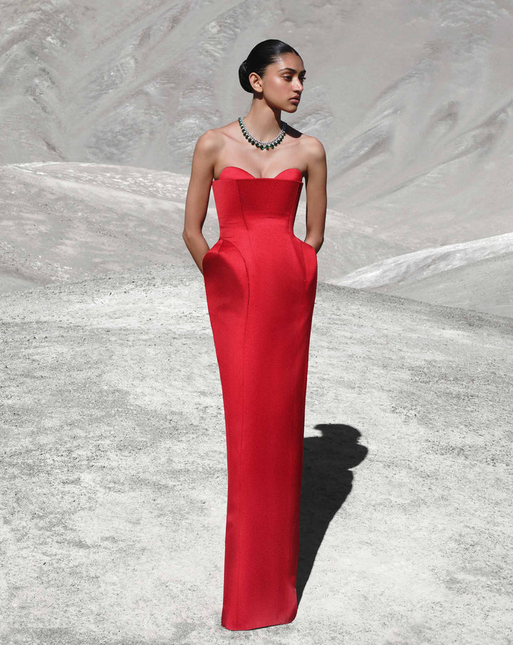 Crimson Veil Gown