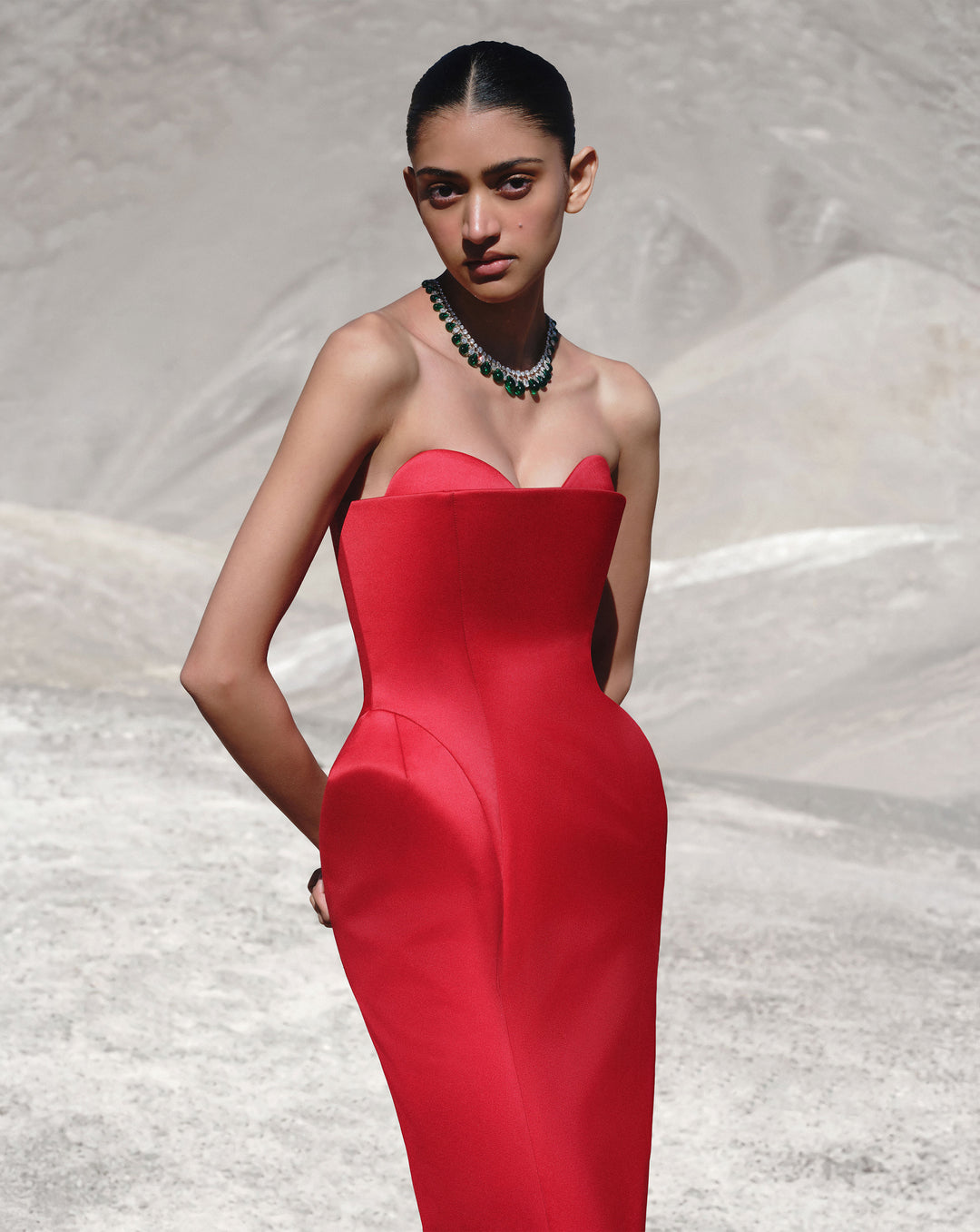 Crimson Veil Gown
