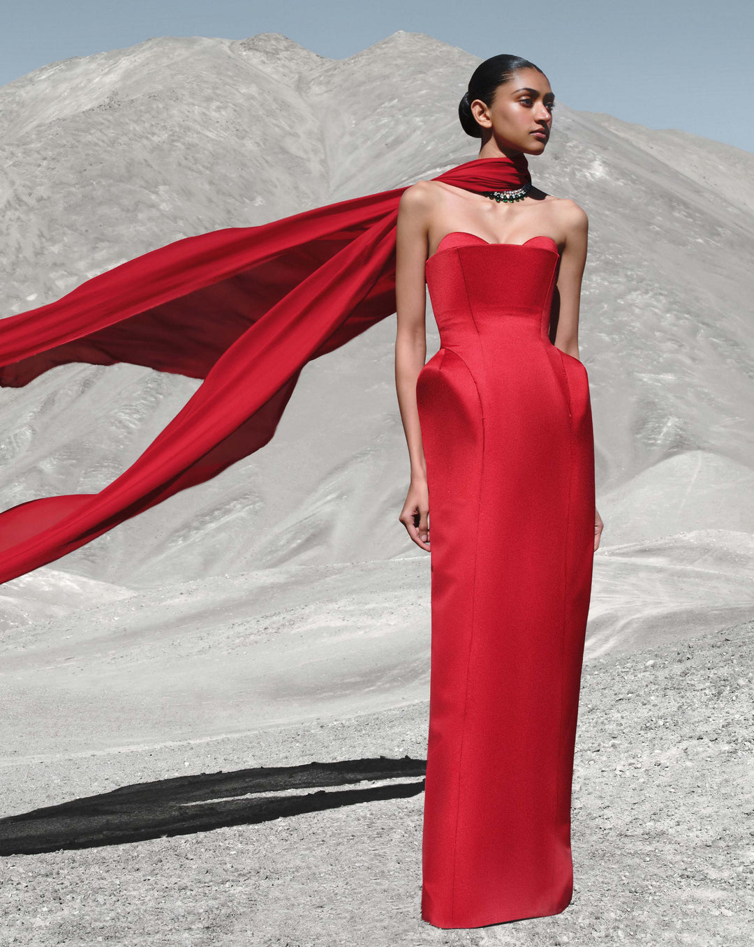 Crimson Veil Gown