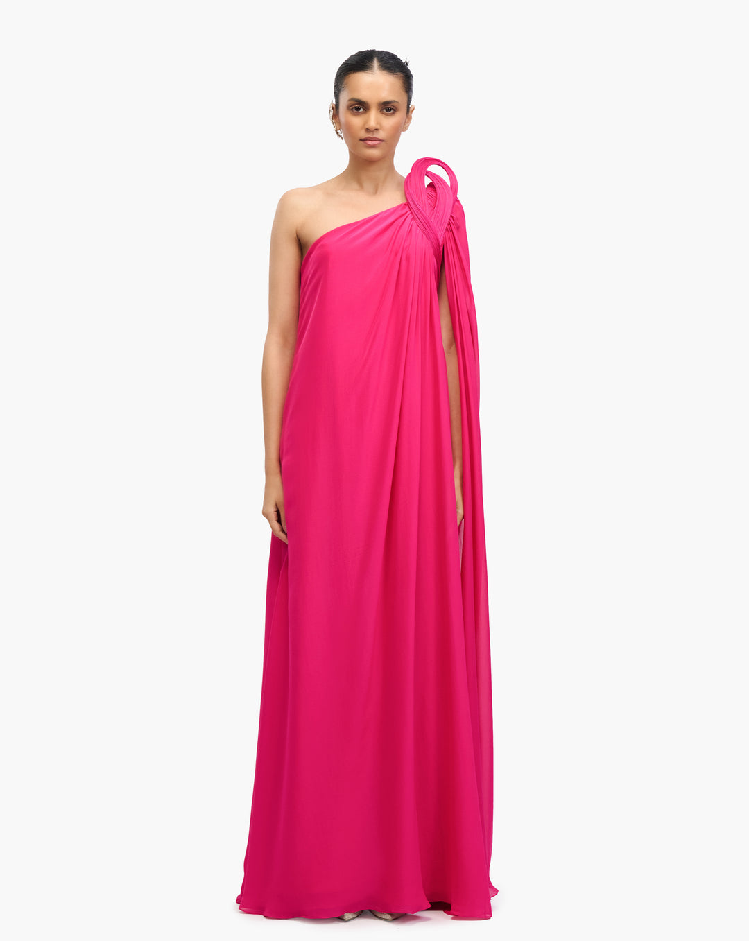 French Fuschia One-Shoulder Gown