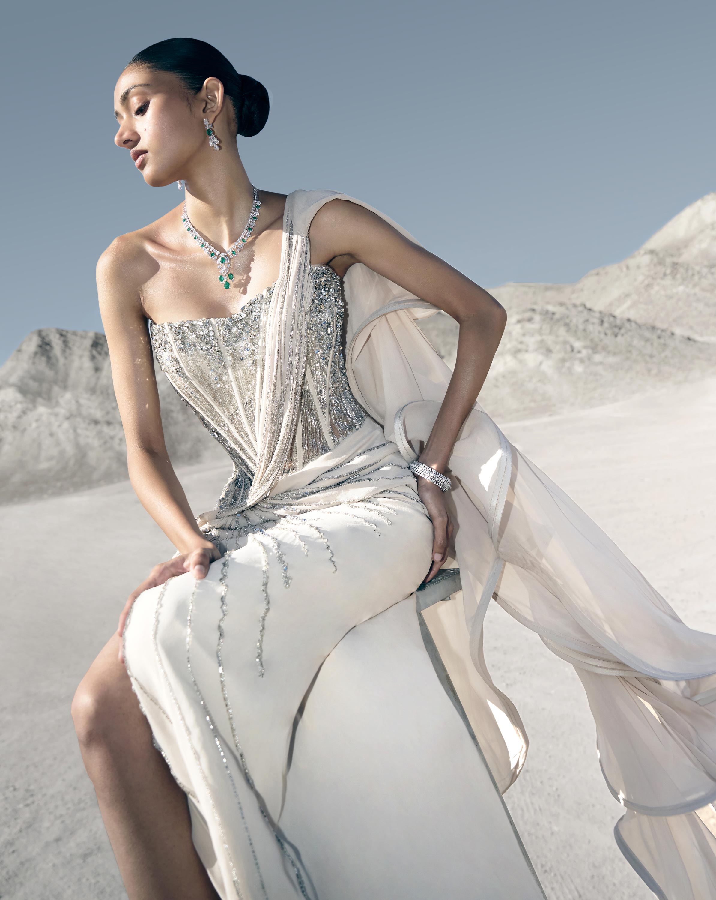 Corseted Crystal Saree Gown