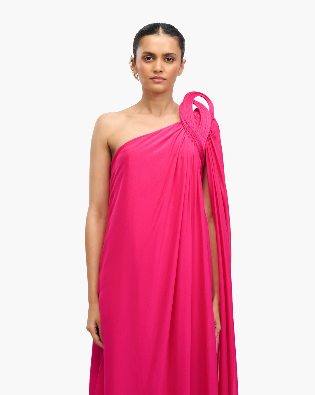 French Fuschia One-Shoulder Gown
