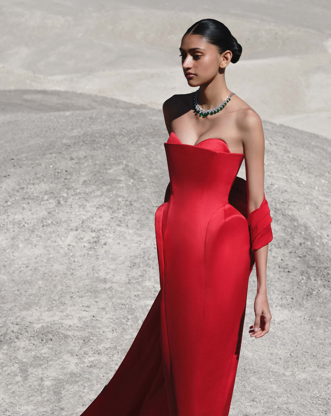 Crimson Veil Gown