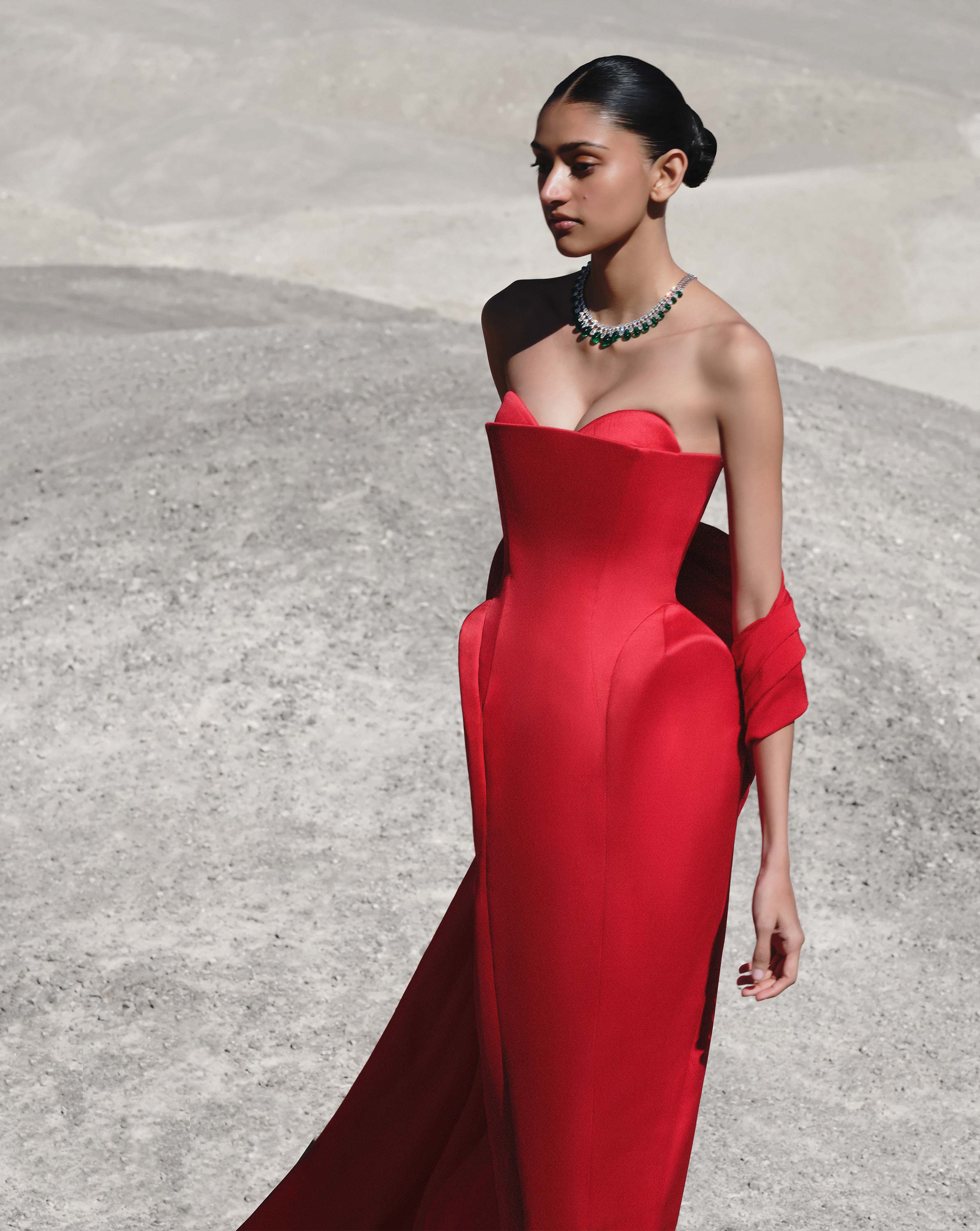 Crimson Veil Gown