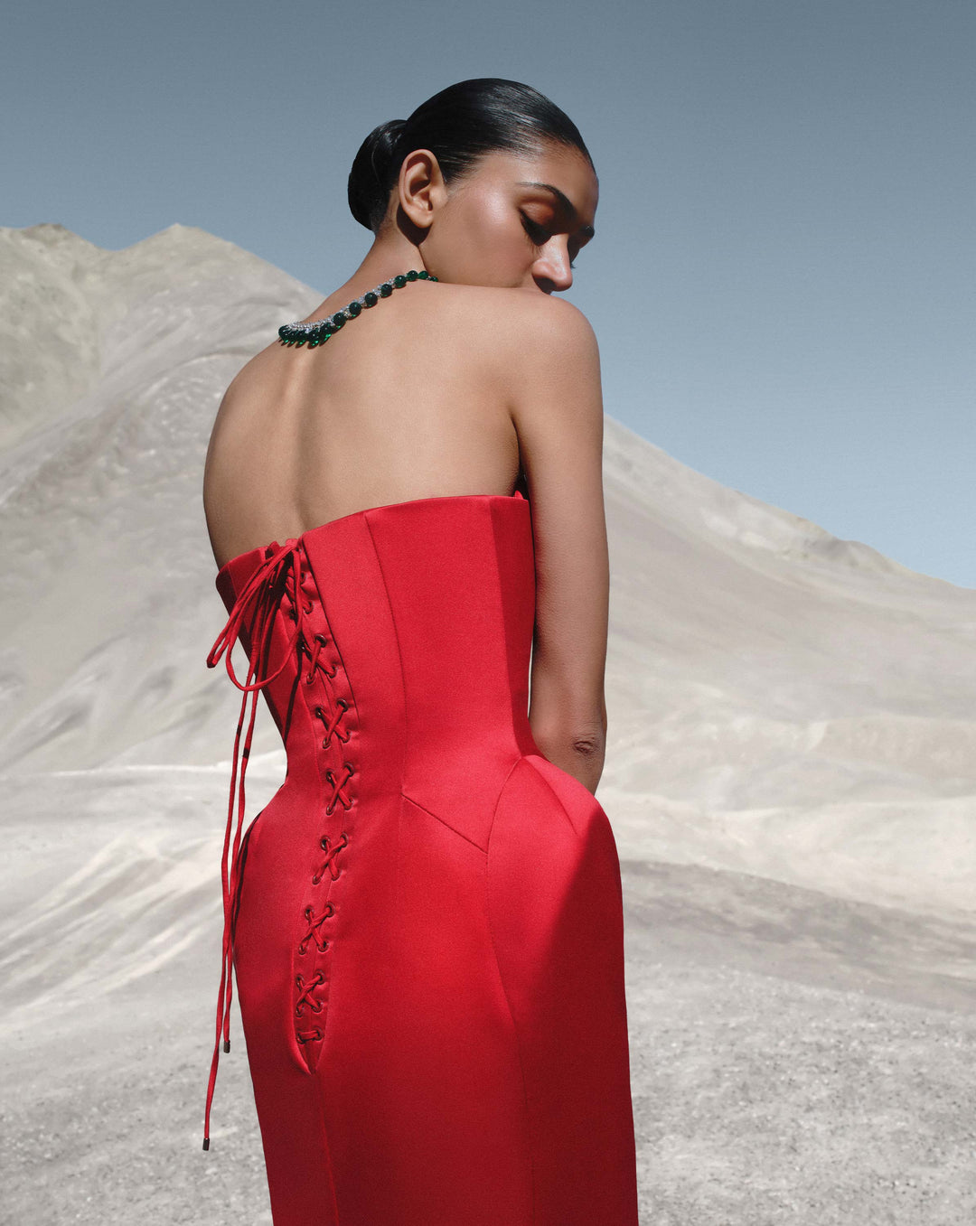 Crimson Veil Gown