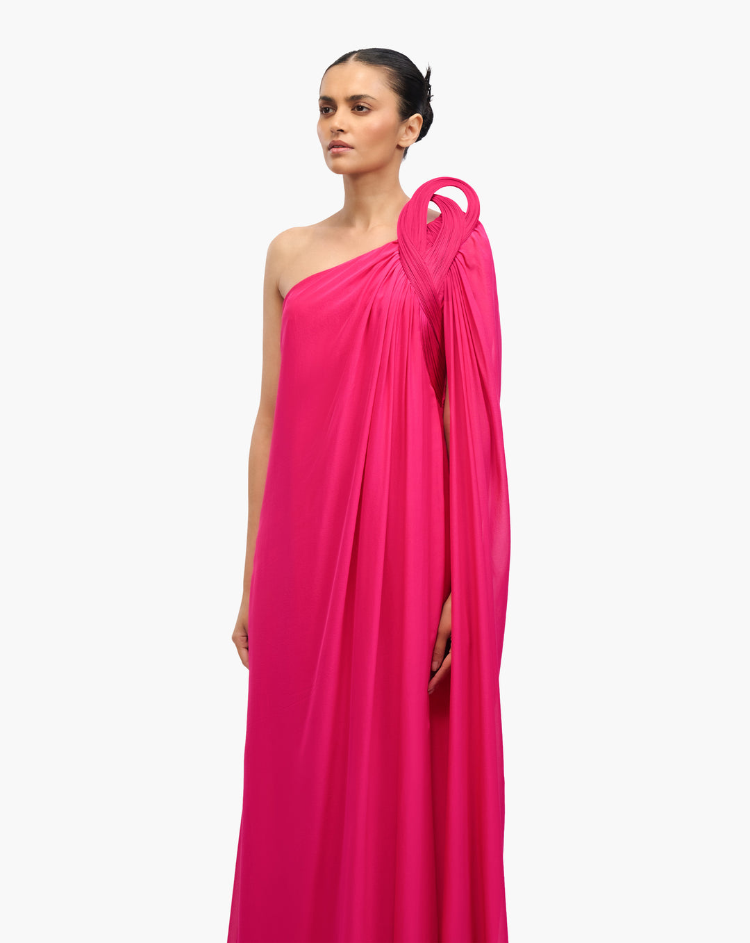 French Fuschia One-Shoulder Gown