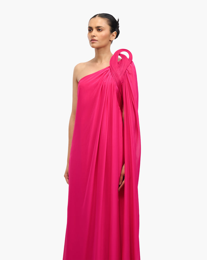 French Fuschia One-Shoulder Gown