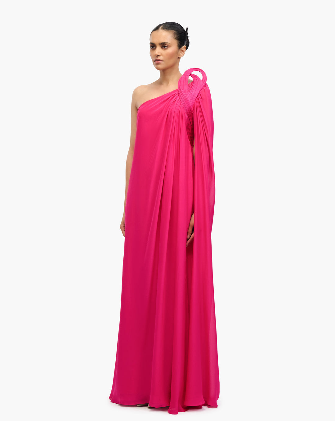 French Fuschia One-Shoulder Gown