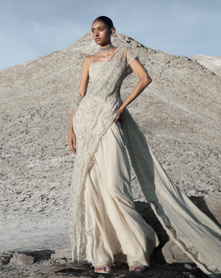 Pearl Lace Saree Gown