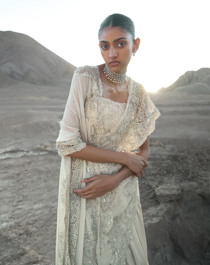 Pearl Lace Saree Gown