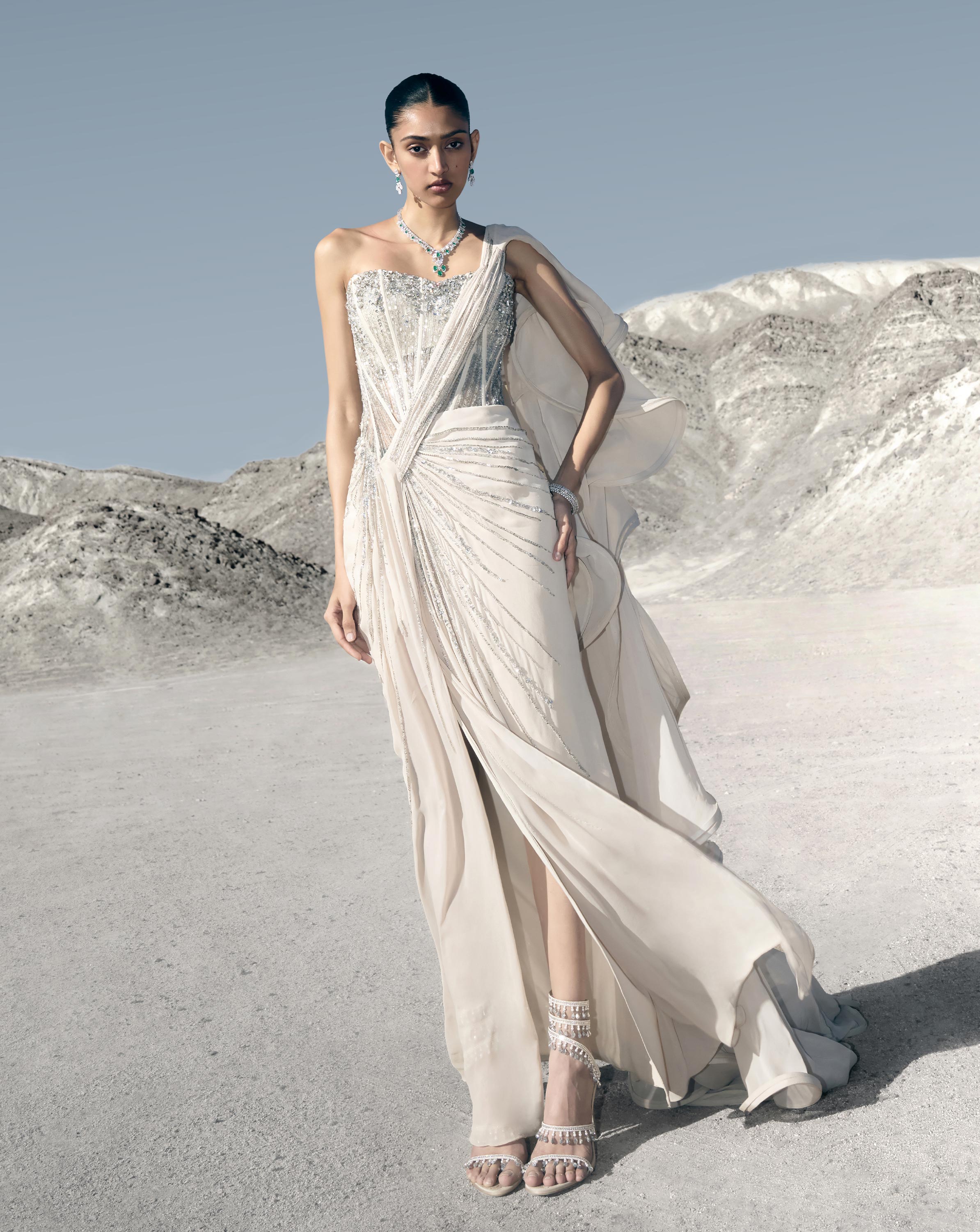 Corseted Crystal Saree Gown