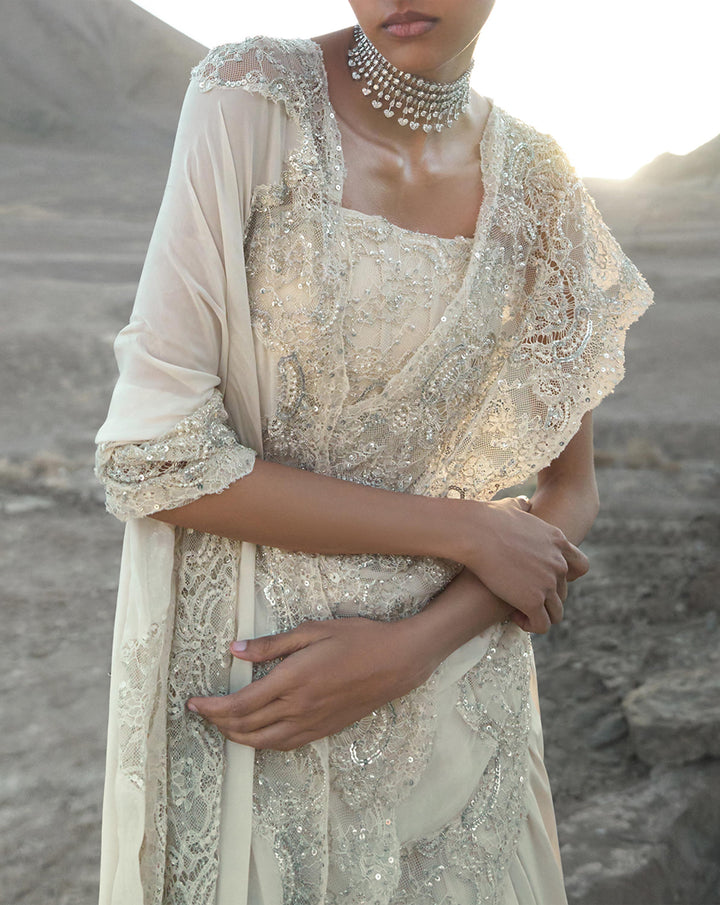 Pearl Lace Saree Gown