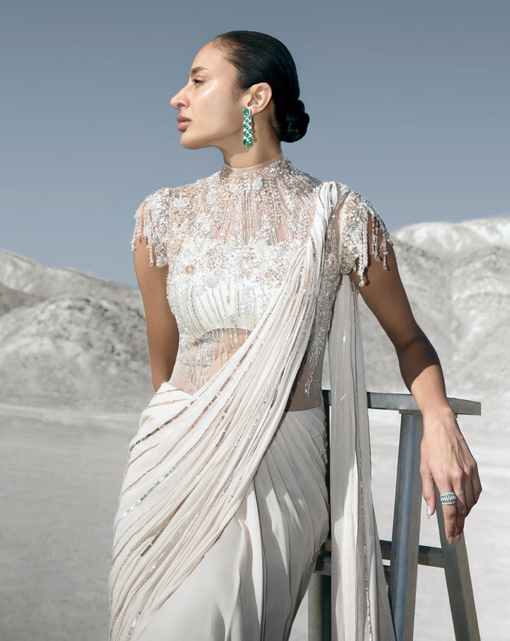 The Floral Pearl Saree Gown
