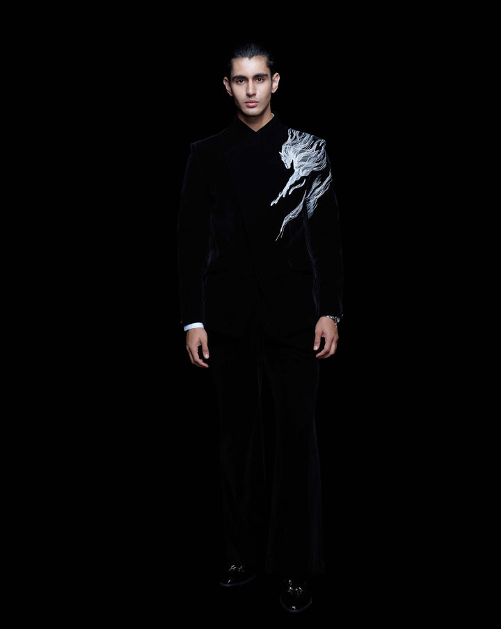 Feathered Pegasus Velvet Bandhgala
