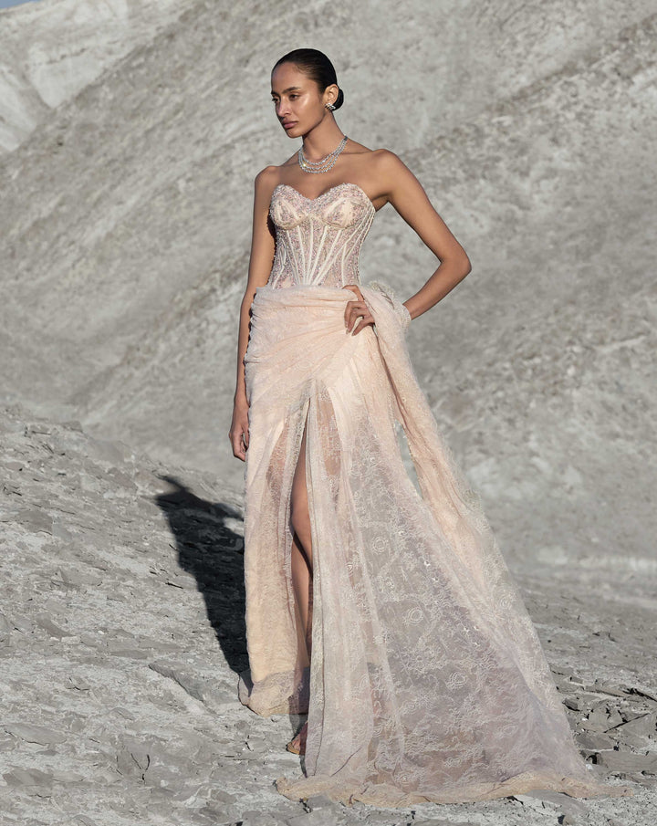 Corseted Crystal Saree Gown