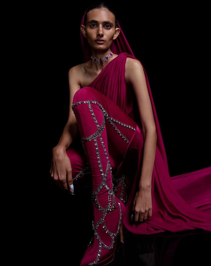 FUCHSIA STARFALL SAREE GOWN