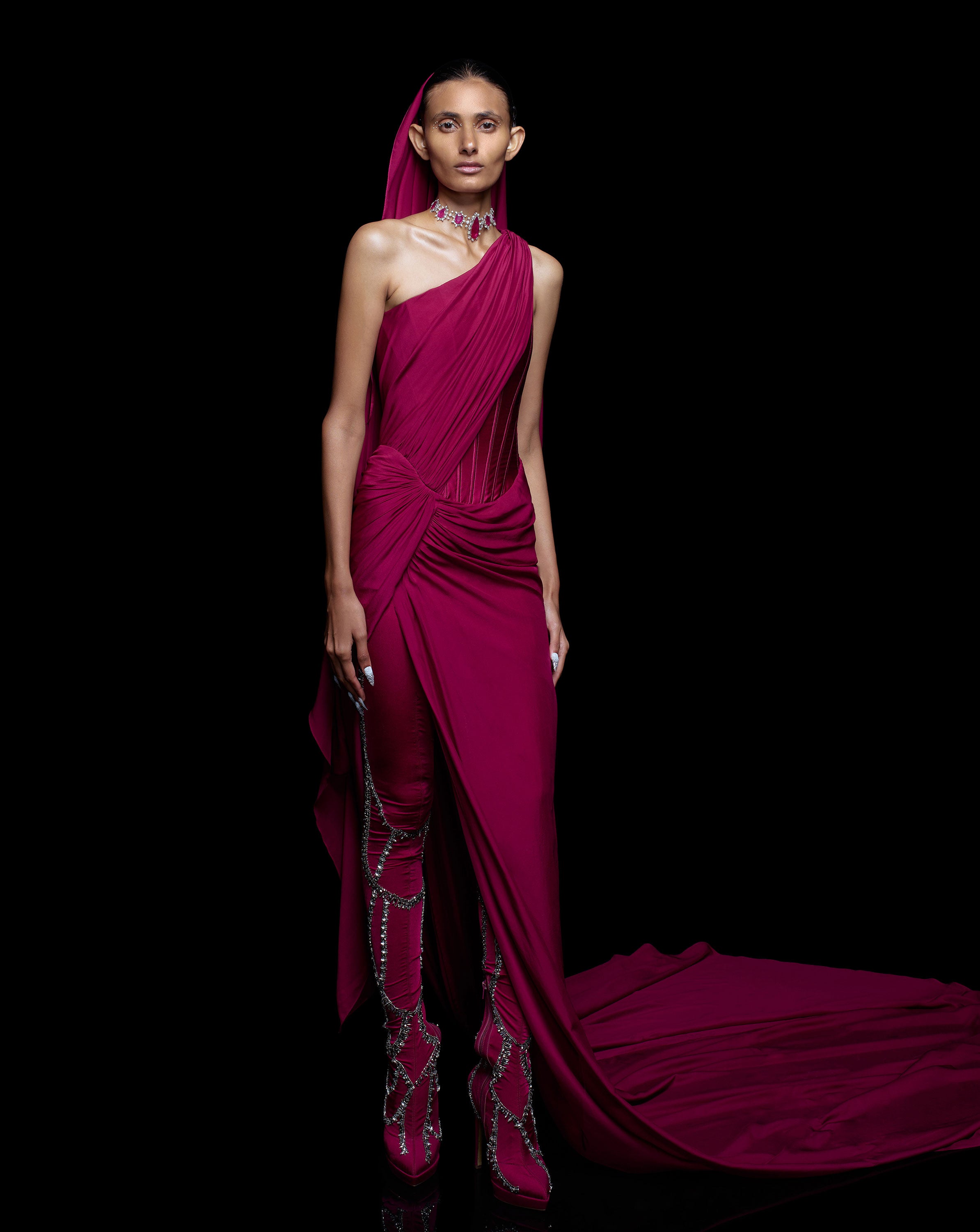 FUCHSIA STARFALL SAREE GOWN