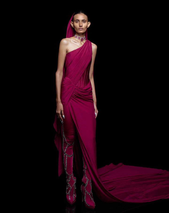 FUCHSIA STARFALL SAREE GOWN
