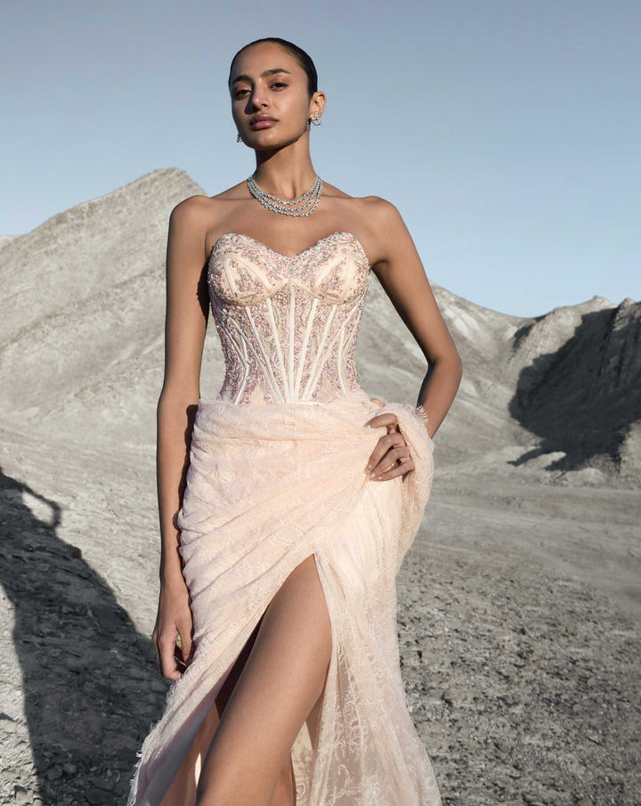 Corseted Crystal Saree Gown