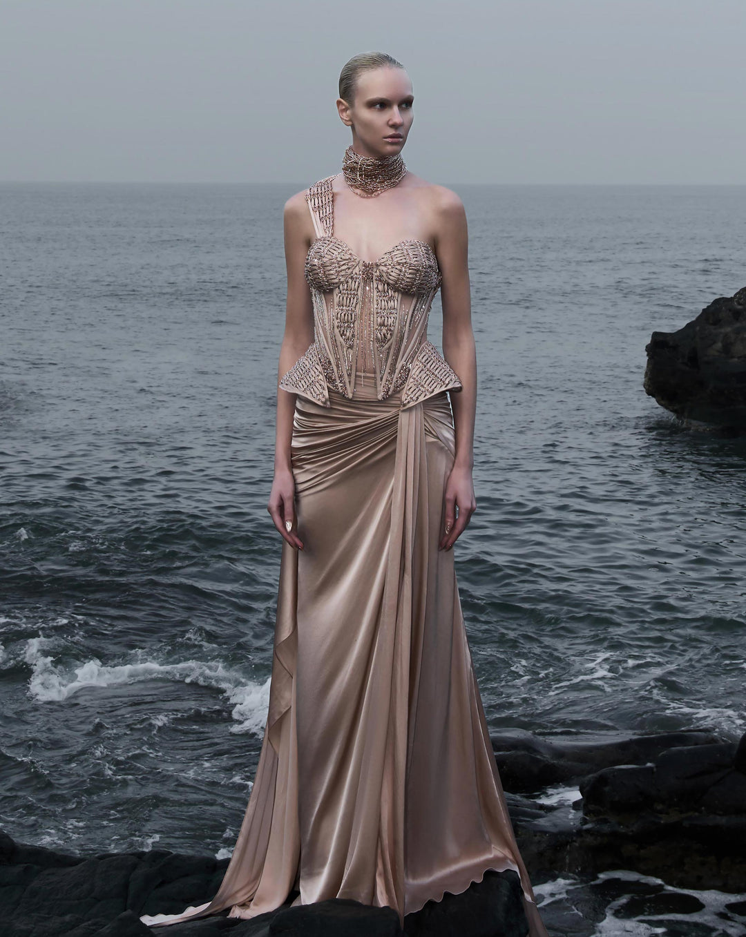 Woven Bodice Crystal-Draped Saree