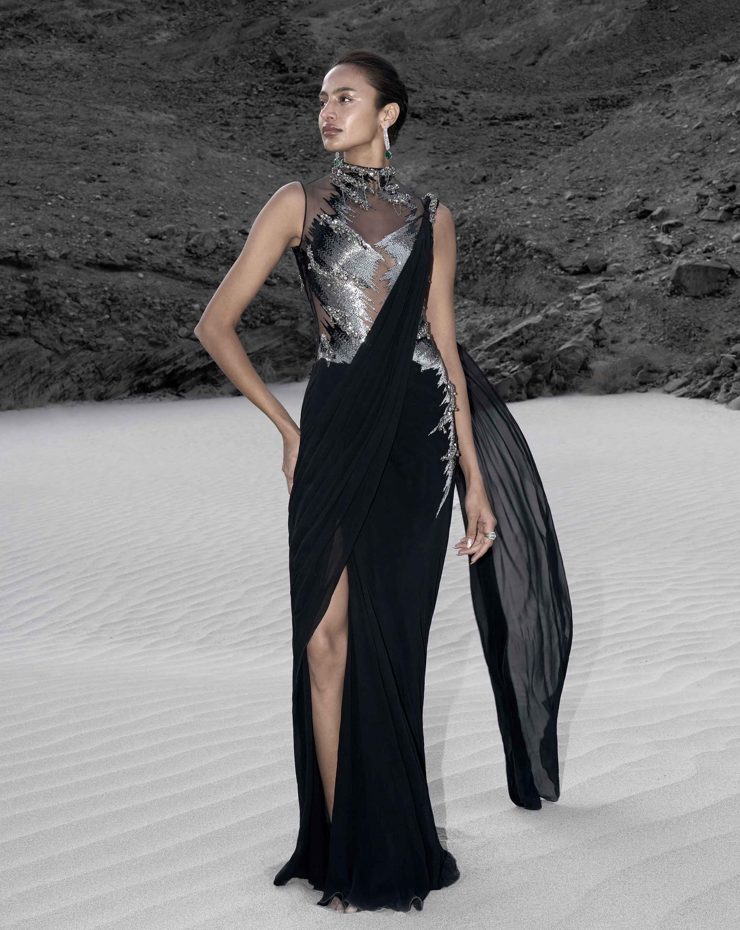 The Embellished Metallic Saree Gown
