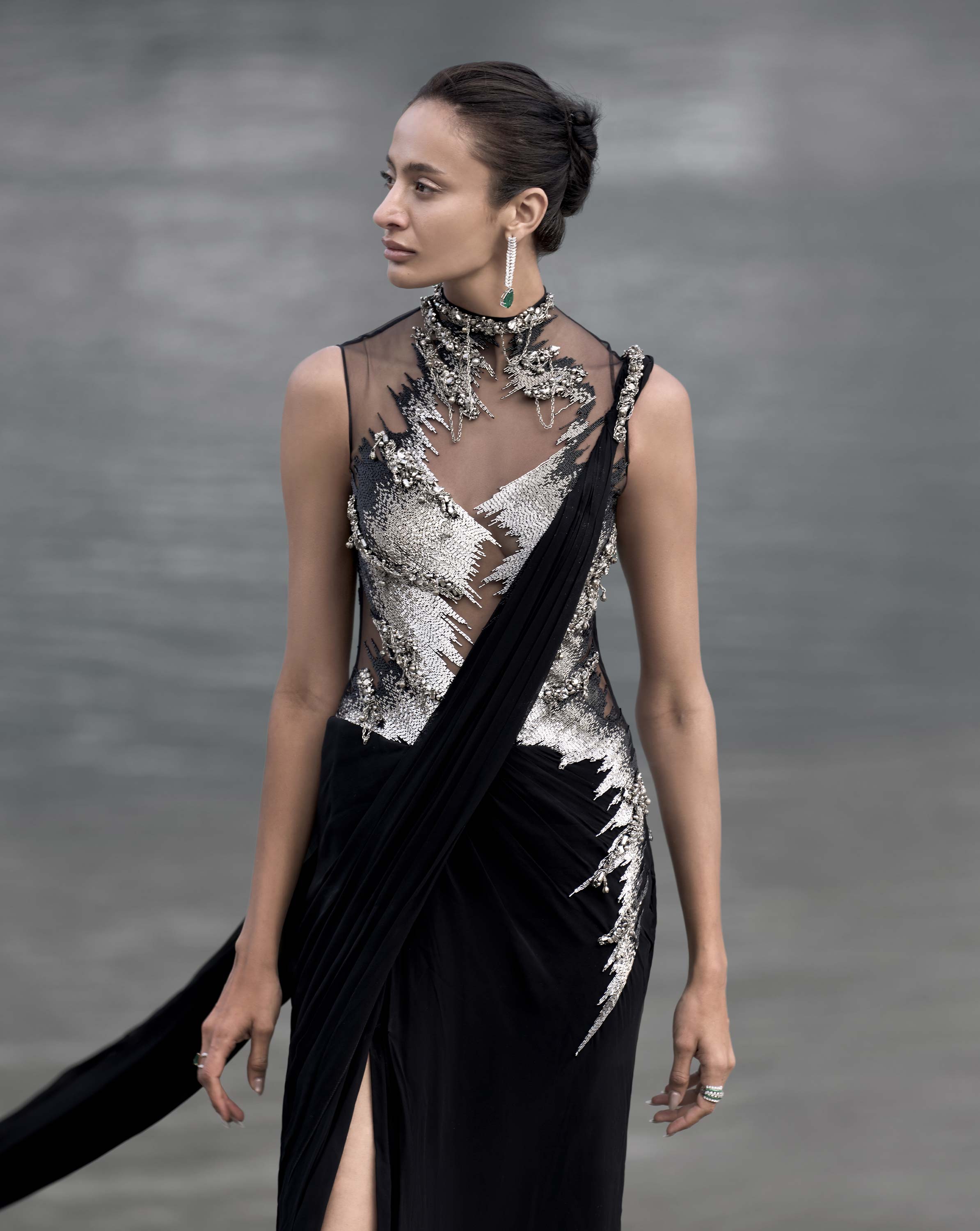 The Embellished Metallic Saree Gown