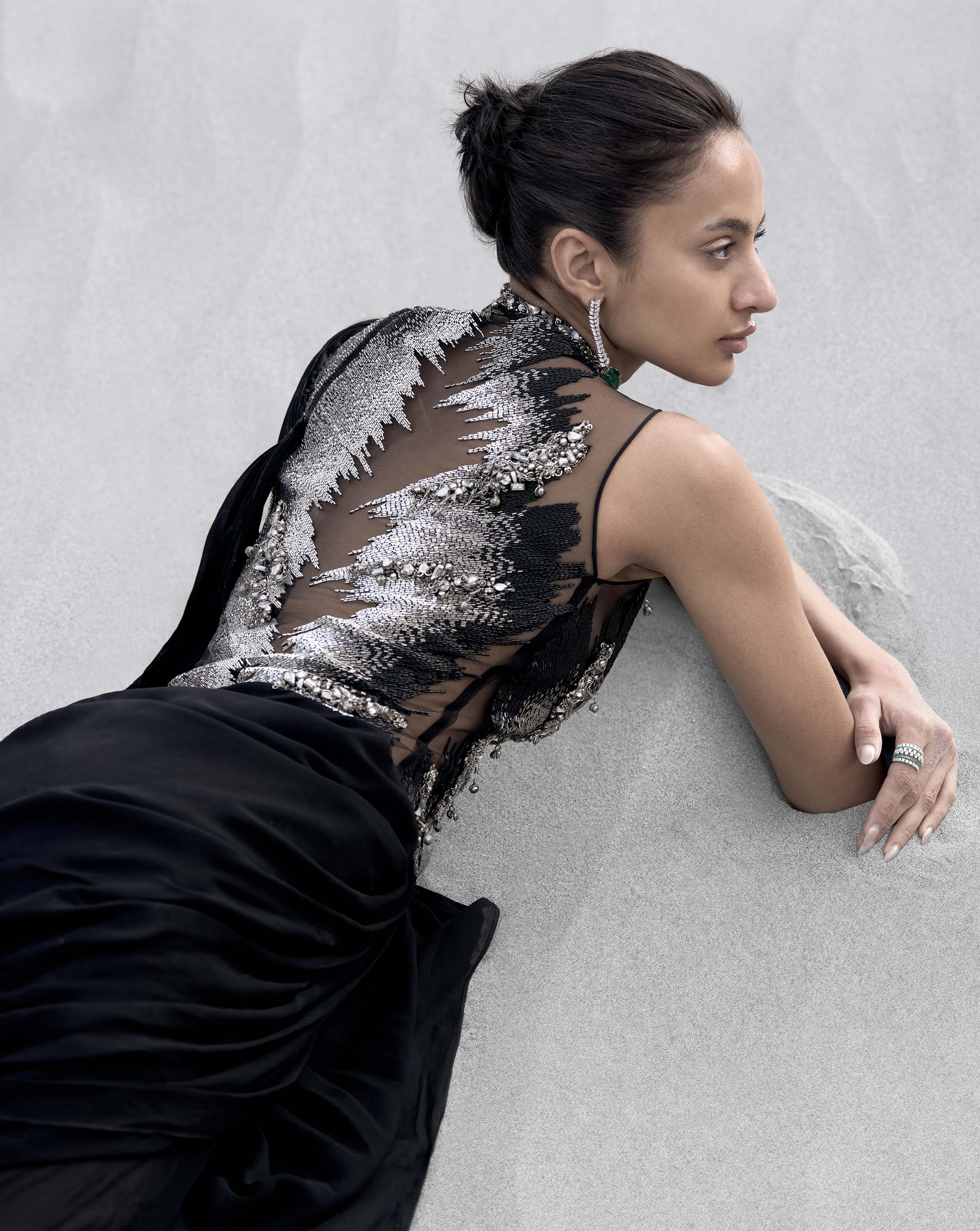 The Embellished Metallic Saree Gown