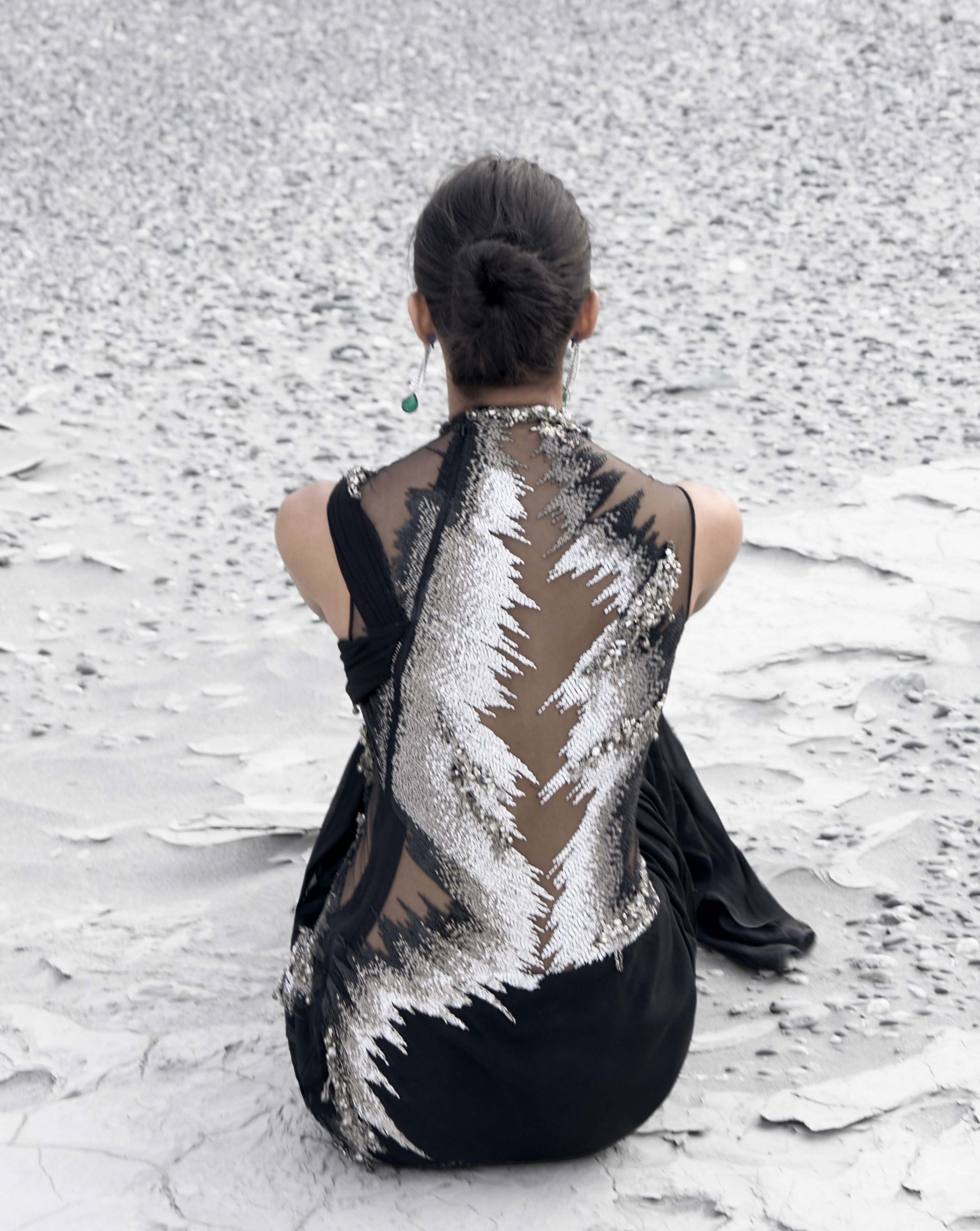 The Embellished Metallic Saree Gown