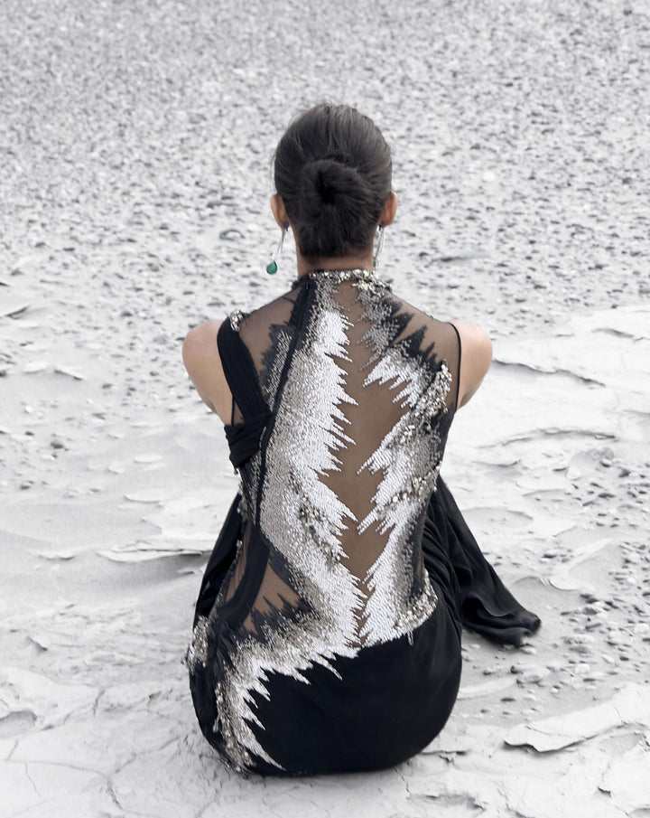 The Embellished Metallic Saree Gown