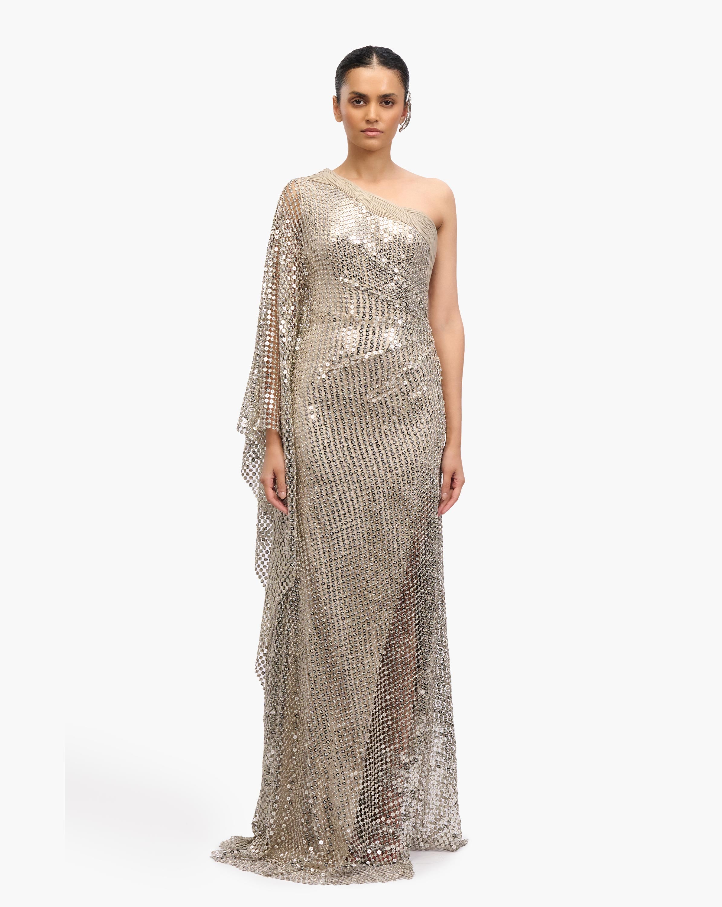 Astral One-Shoulder Sequin Gown