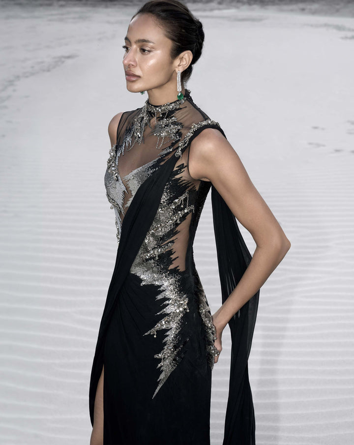 The Embellished Metallic Saree Gown